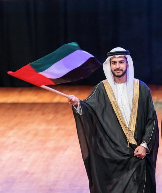 Haitham Alkindi representing the United Arab Emirates at the American University of Sharjah's Global Day, 2025, the first nation featured that year